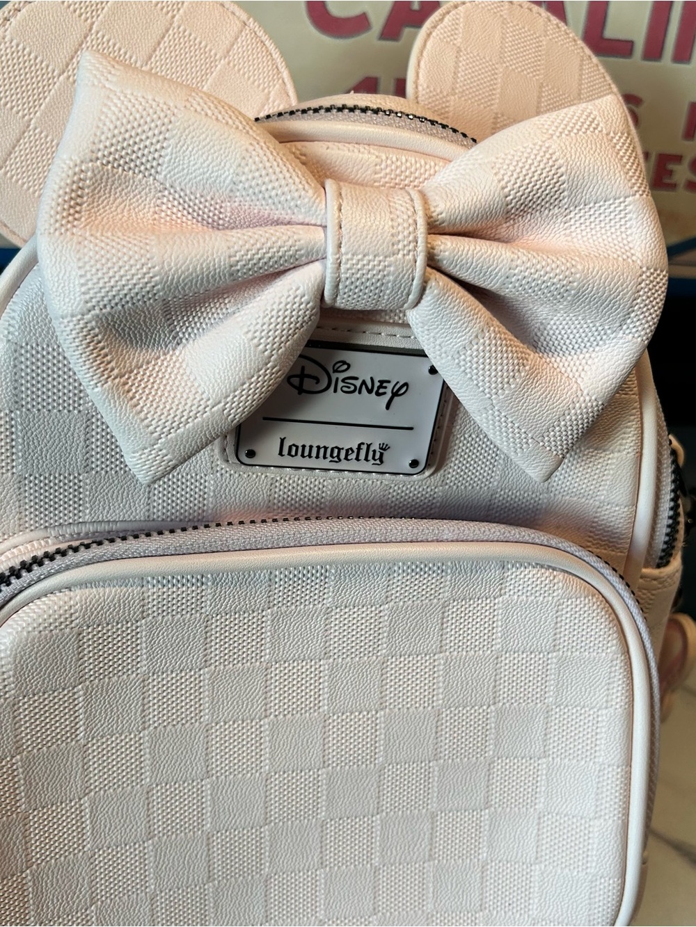Loungefly Pink Minnie Mouse Mini Checkered Texture Backpack Crossbody Purse - Picture 11 of 15
